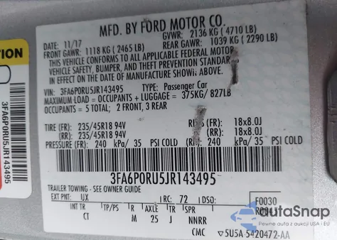 2018 Ford Fusion Hybrid Titanium from USA, damaged, VIN 3FA6P0RU5JR143495